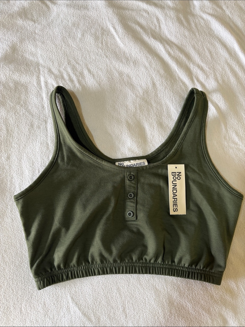 NWT No Boundaries Olive Green Henley Crop Top Bralette Lounge Tank [Size: Sm]